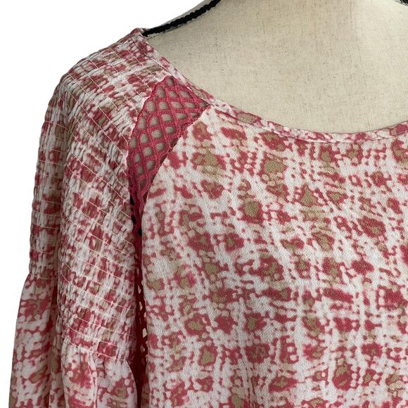 Zac & Rachel 2X-Large Top Abstract Balloon Sleeves Scoop Neck Crochet Smocked - Picture 2 of 8